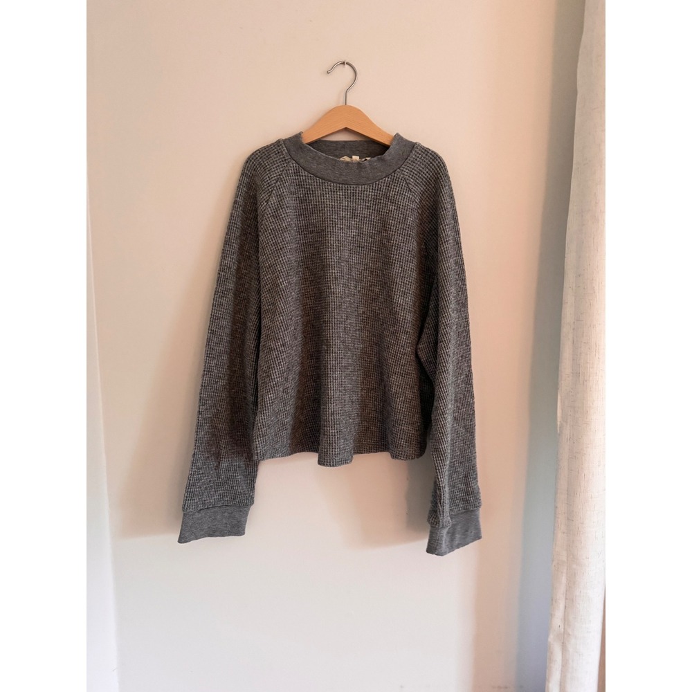 Madewell Women Grey Waffle‎ Knit Thermal Long Sleeve Top Size L - fits like S/M